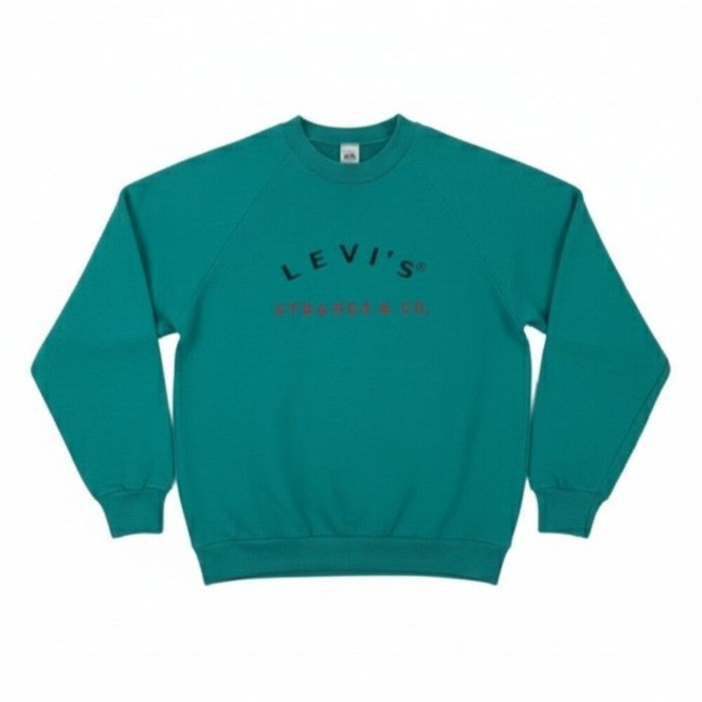 Vintage 90s Levi's Jeanswear Crewneck Sweatshirt XL Teal Green Fruit of the Loom